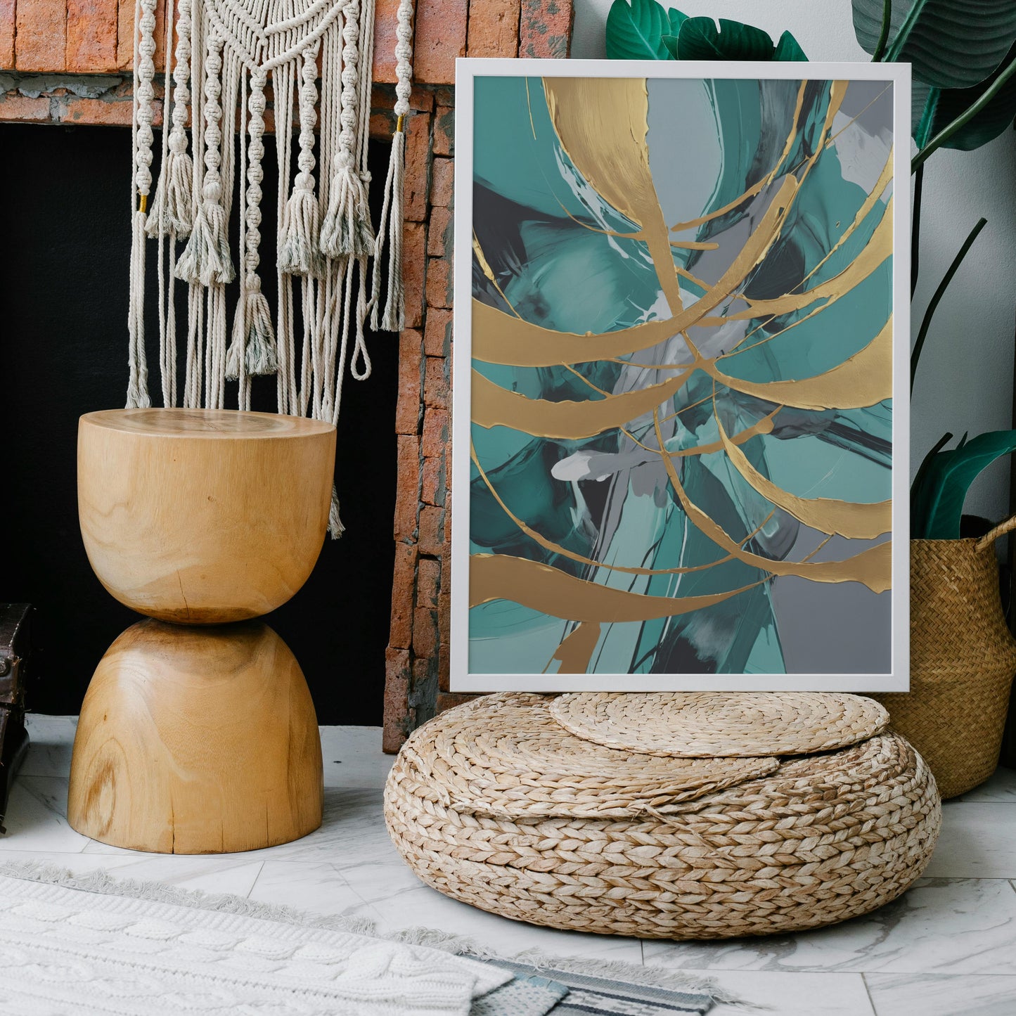 Golden Whirlwind Symphony - Abstract Swirl Print