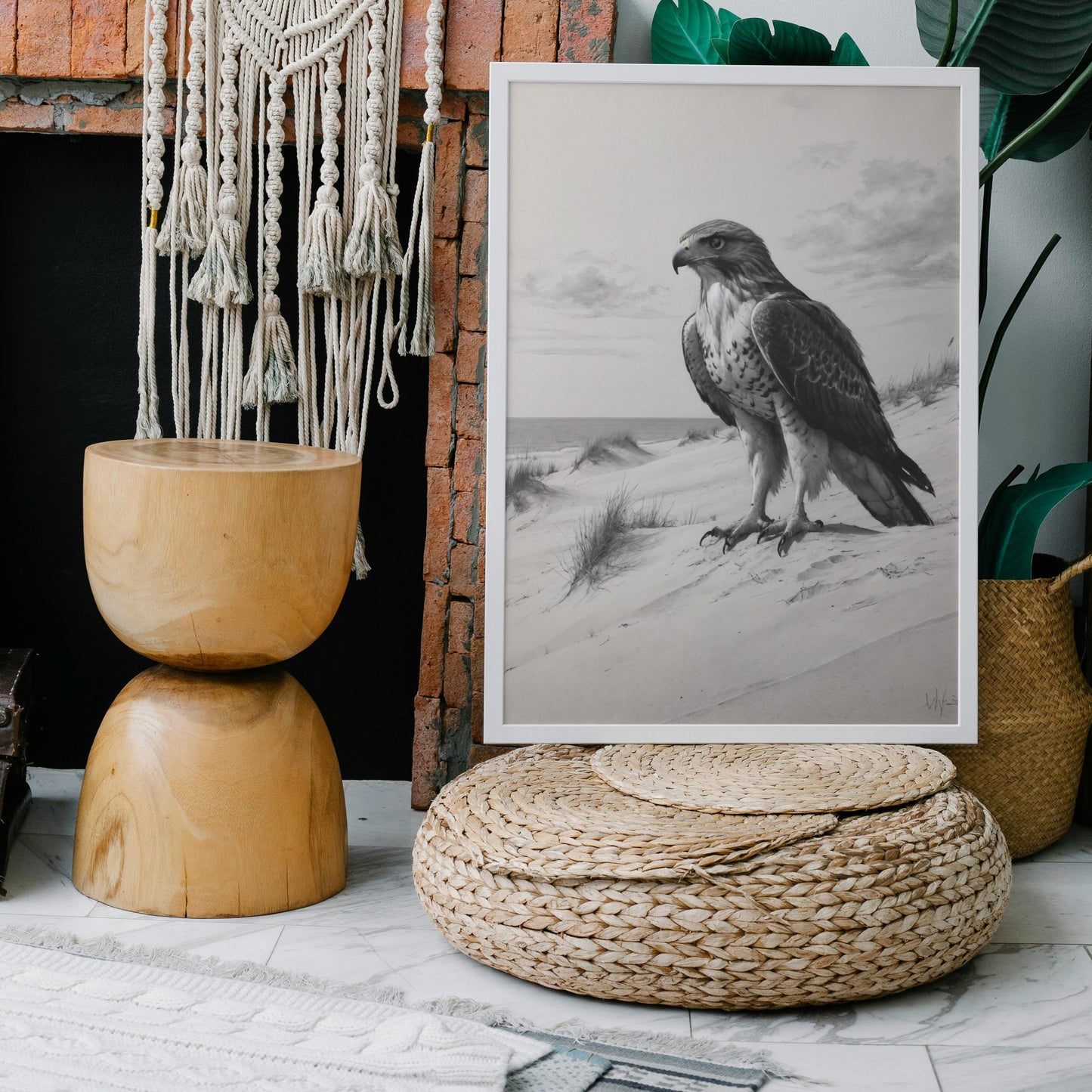 Majestic Dune Sentinel - Black & White Charcoal Art Print