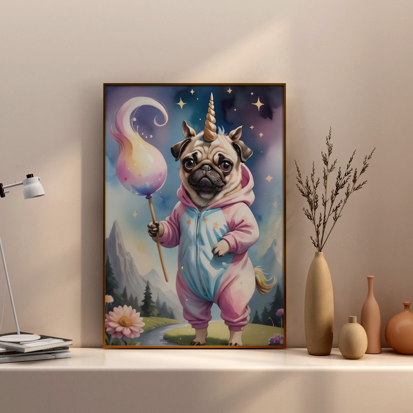 Enchanted Pug Unicorn - Fantasy Dog Watercolor Print