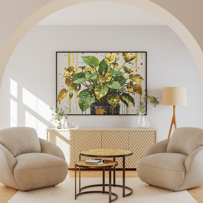 Golden Flora Cascade - Abstract Floral Art