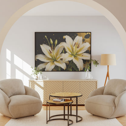 Golden Lily Elegance - Abstract Floral Art