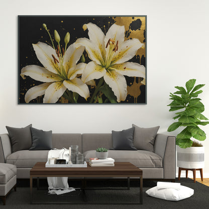 Golden Lily Elegance - Abstract Floral Art