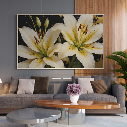 Golden Lily Elegance - Abstract Floral Art