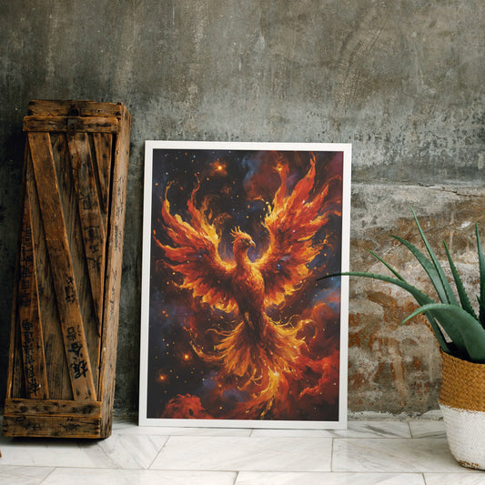 Eternal Phoenix Flame - Abstract Cosmic Wall Art