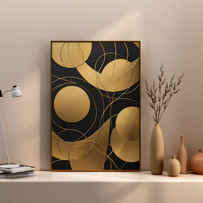 Golden Harmony Circles - Abstract Swirl Print