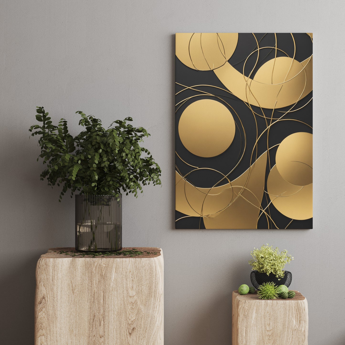 Golden Harmony Circles - Abstract Swirl Print