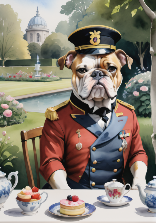 Noble Bulldog Afternoon Tea A4 affisch Väggkonst Heminredning Ultrakvalitetstryck