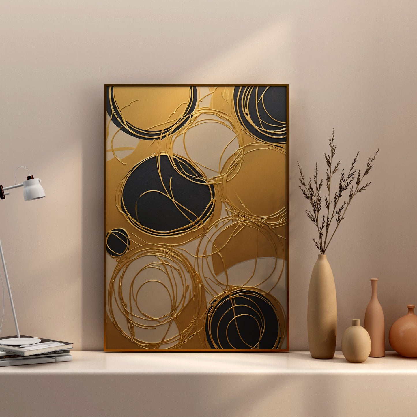 Golden Orbitals - Abstract Swirl Print