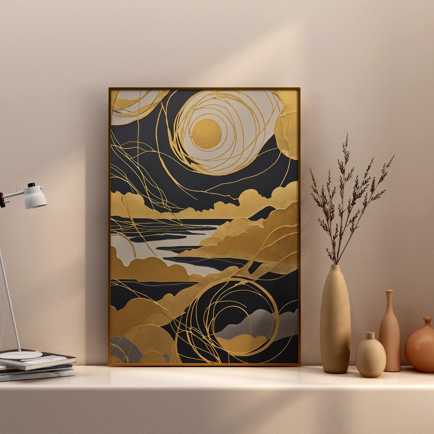 Celestial Gold Reverie - Abstrakt Swirl Print