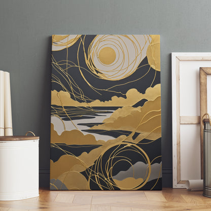 Celestial Gold Reverie - Abstrakt Swirl Print