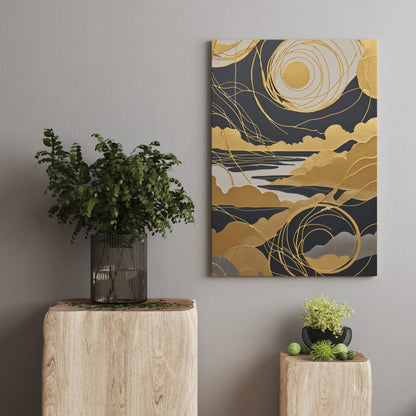 Celestial Gold Reverie - Abstrakt Swirl Print