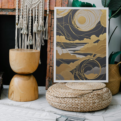 Celestial Gold Reverie - Abstrakt Swirl Print