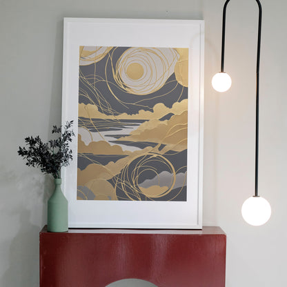 Celestial Gold Reverie - Abstrakt Swirl Print