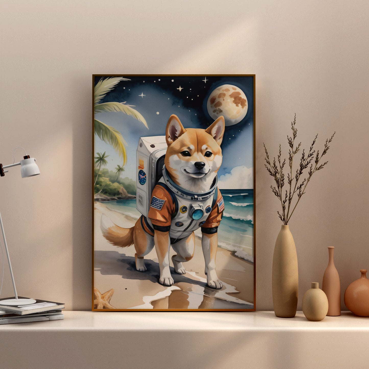 Interstellar Canine Adventure - Fantasy Dog Watercolor Print