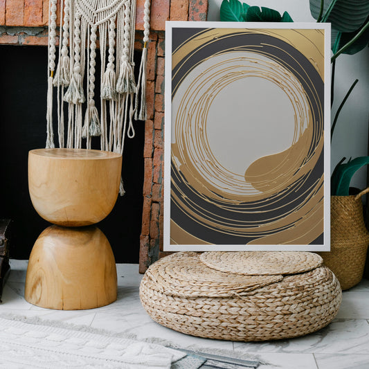 Golden Eclipse Whirl - Abstrakt Swirl Print