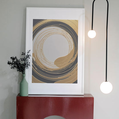 Golden Eclipse Whirl - Abstract Swirl Print