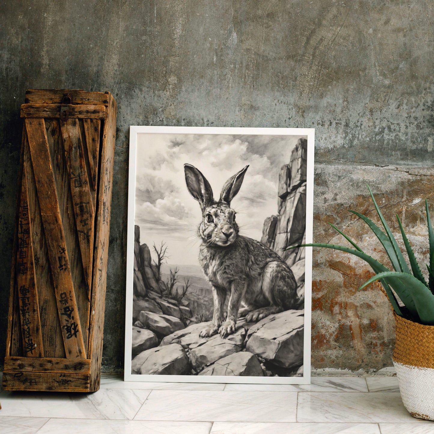 Majestic Canyon Hare - träkolkonsttryck