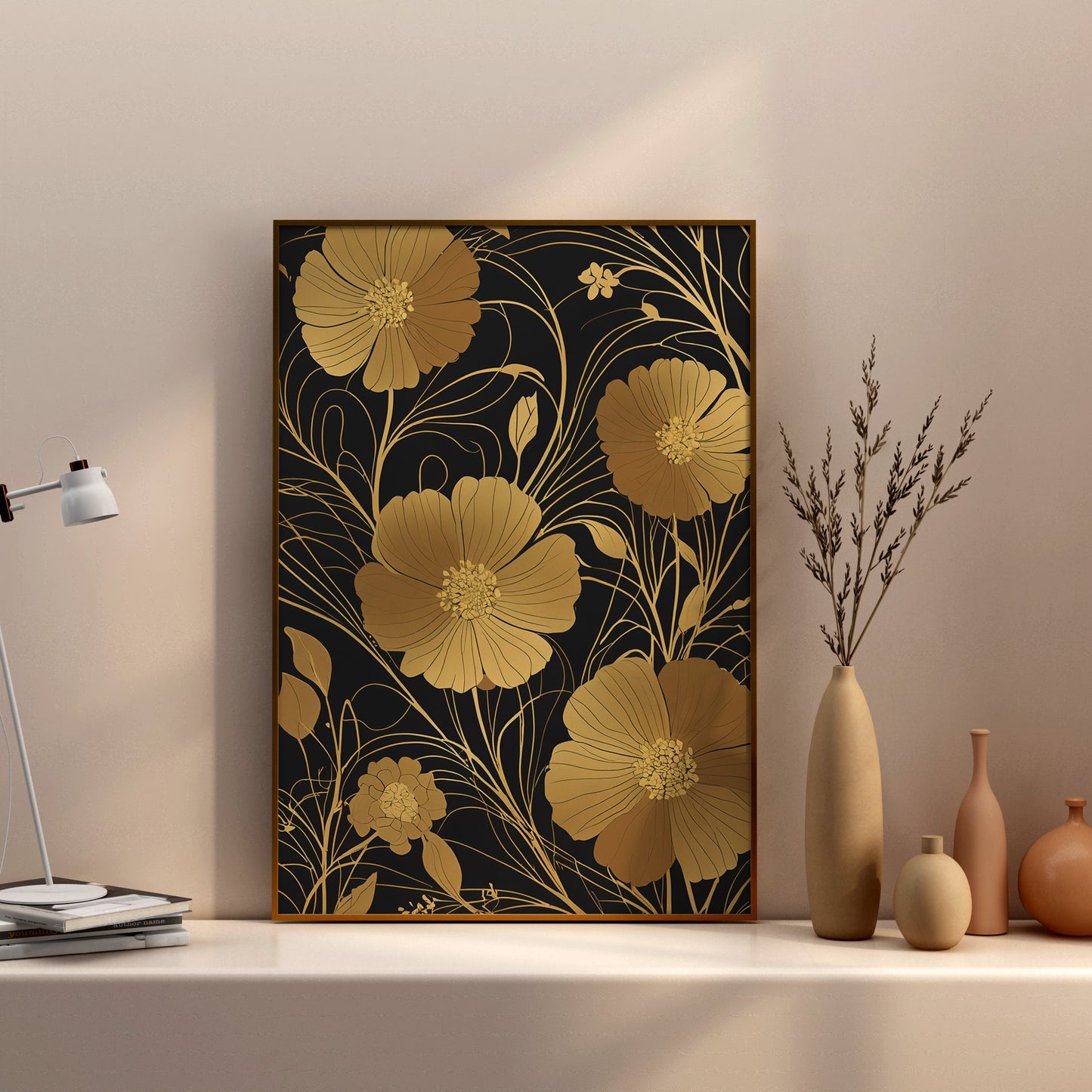 Golden Blossom Elegance - Abstract Swirl Print