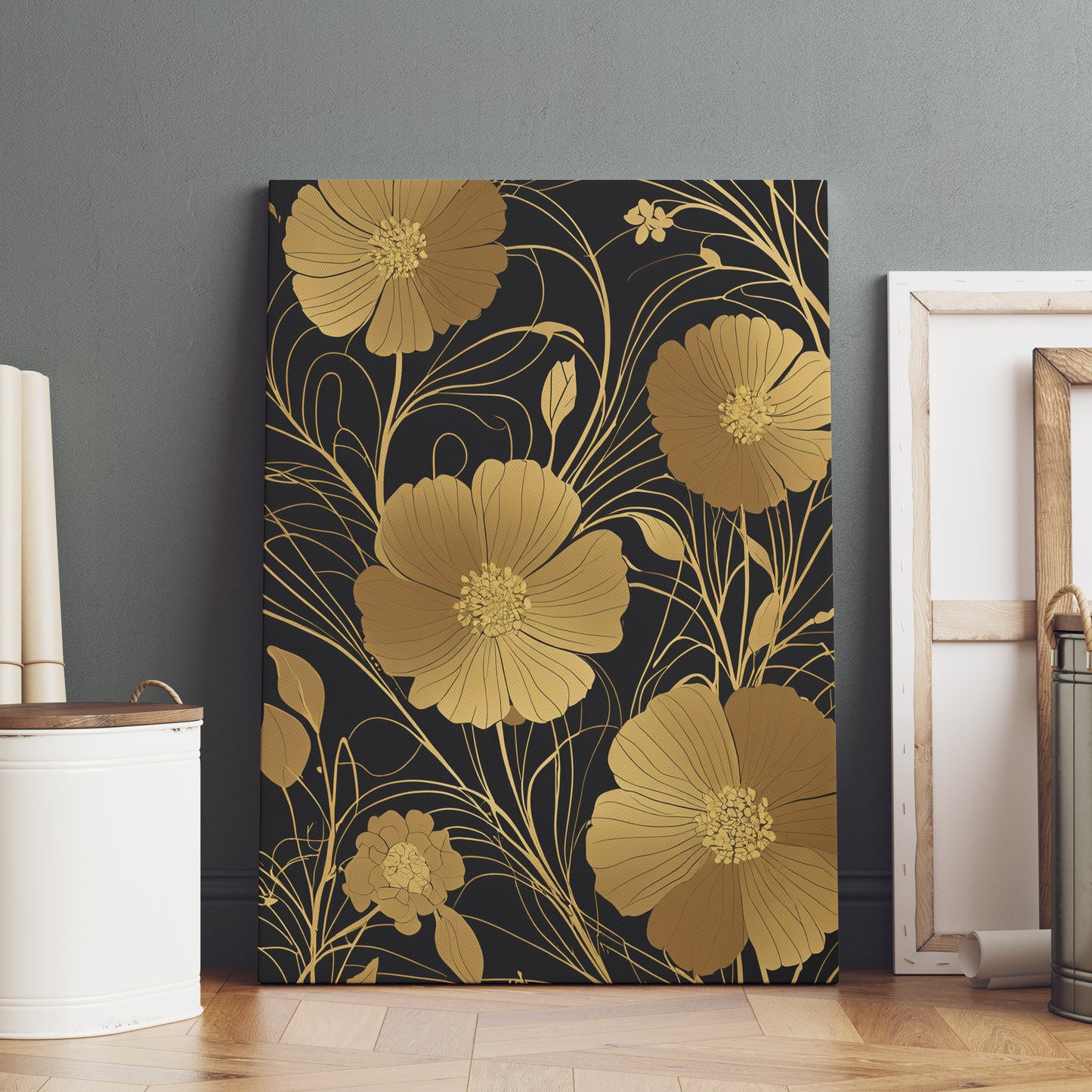 Golden Blossom Elegance - Abstract Swirl Print