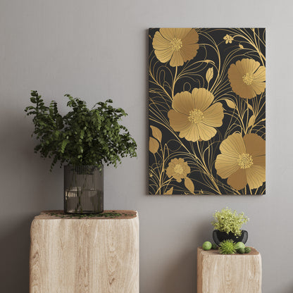 Golden Blossom Elegance - Abstract Swirl Print