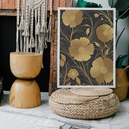 Golden Blossom Elegance - Abstract Swirl Print