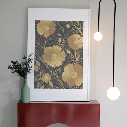 Golden Blossom Elegance - Abstract Swirl Print