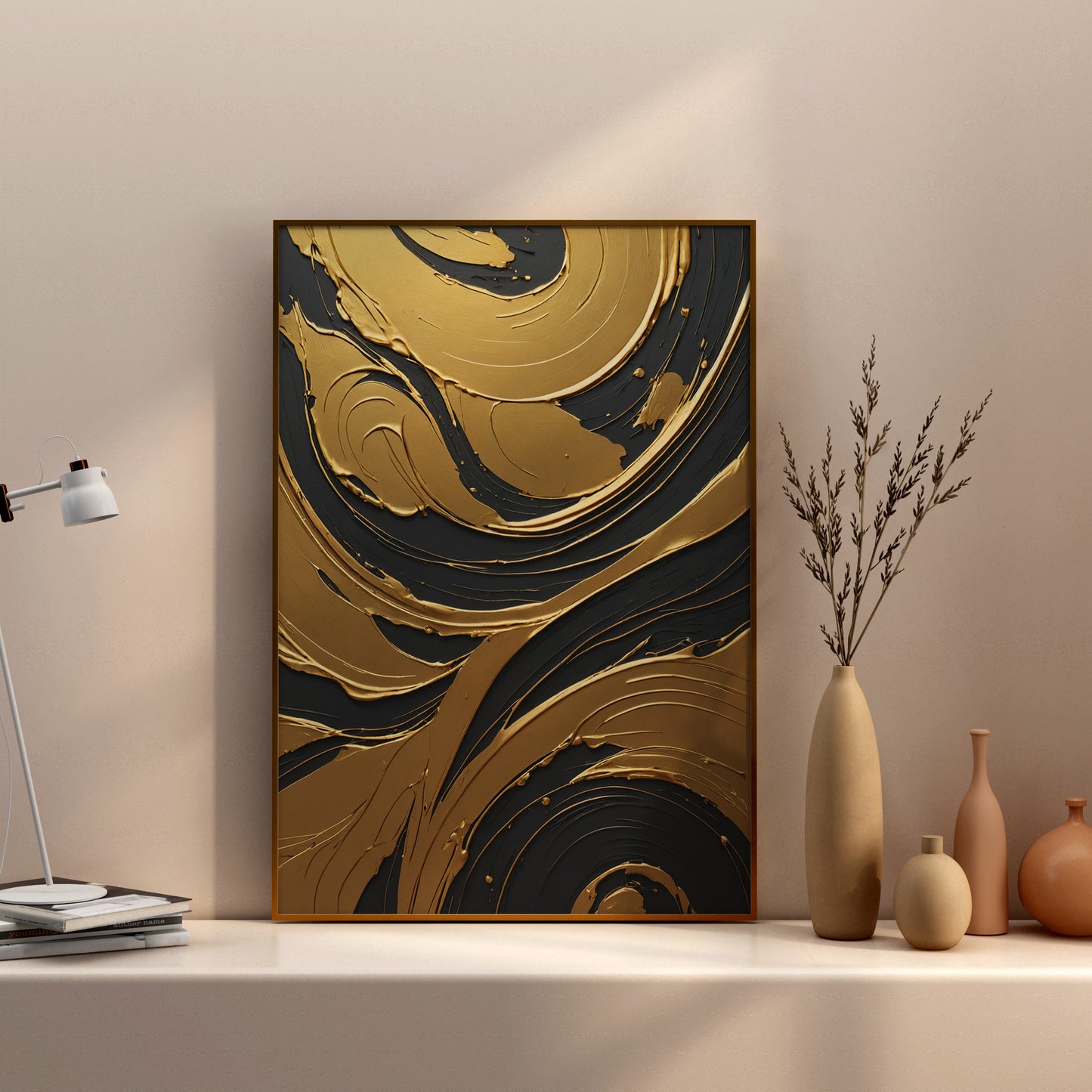 Golden Flow Symphony - Abstrakt Swirl Print