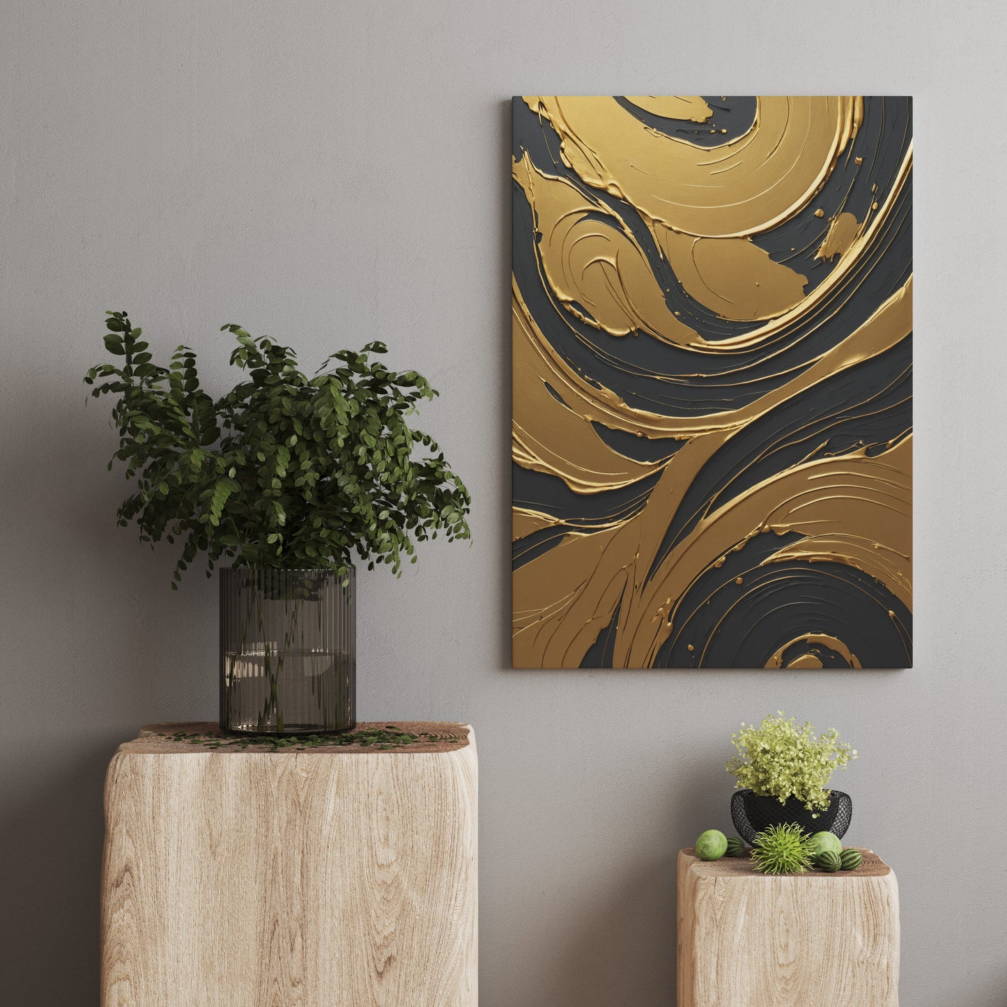 Golden Flow Symphony - Abstract Swirl Print