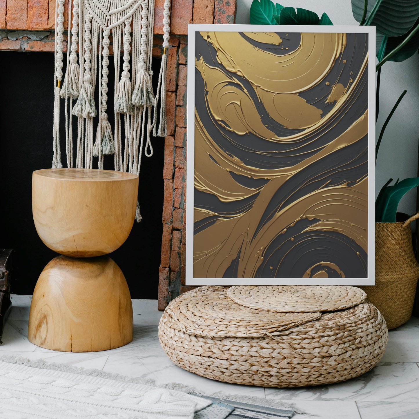 Golden Flow Symphony - Abstract Swirl Print