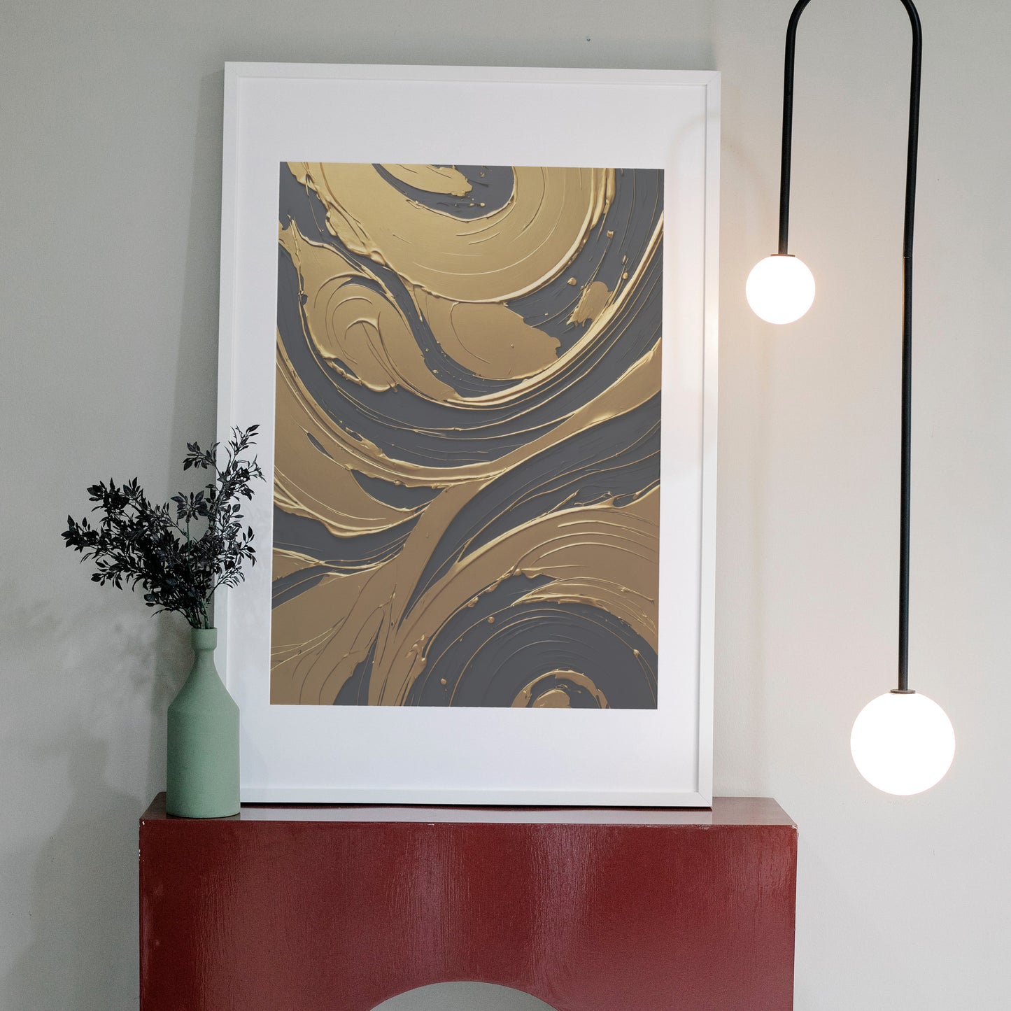 Golden Flow Symphony - Abstrakt Swirl Print