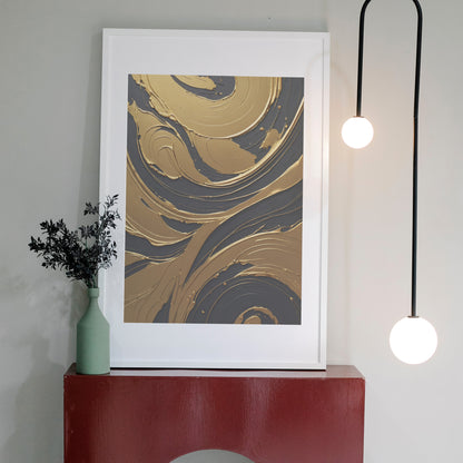 Golden Flow Symphony - Abstract Swirl Print