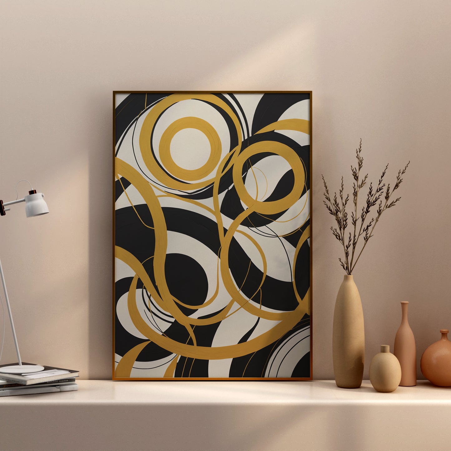 Golden Whirlwind Geometry - Abstract Swirl Print