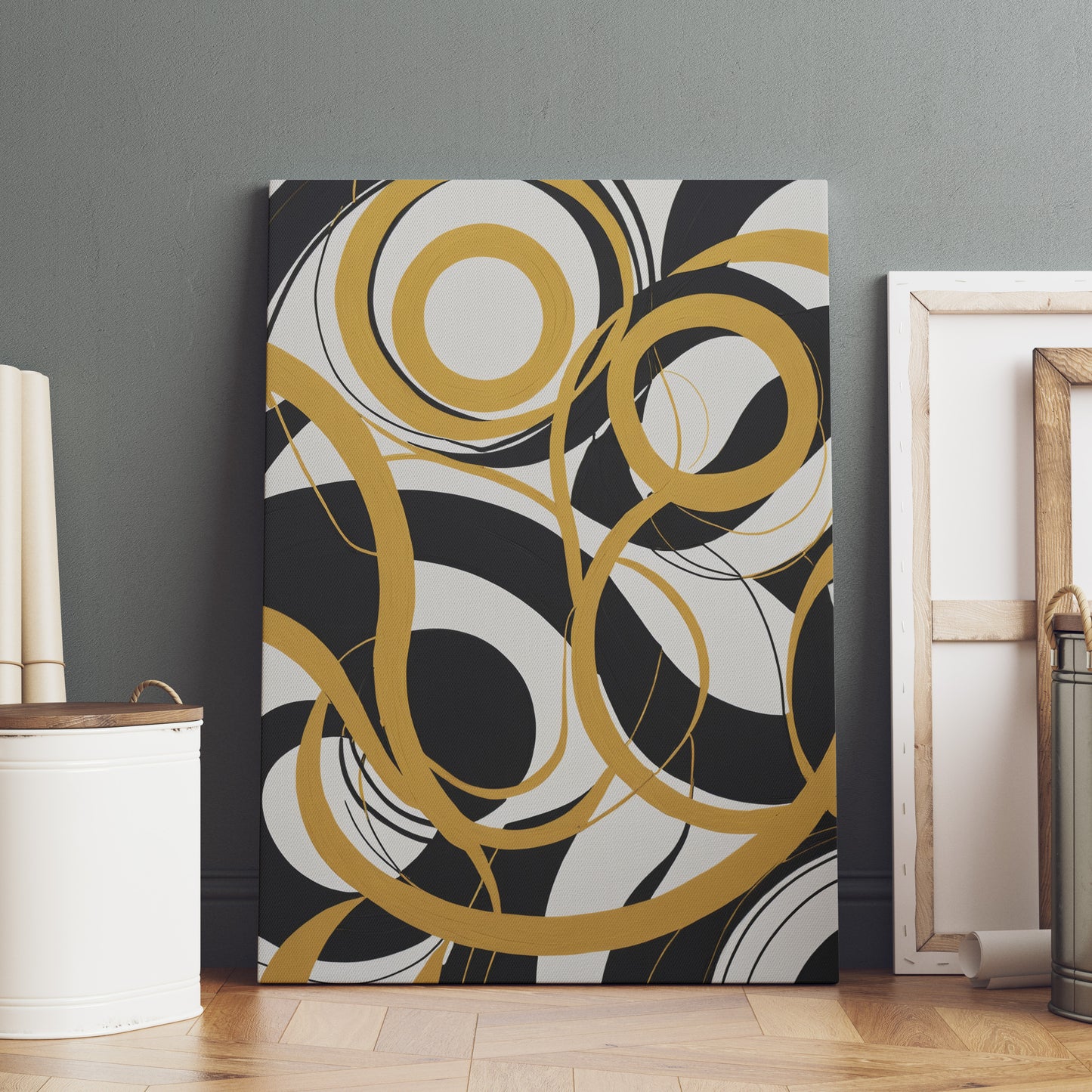 Golden Whirlwind Geometry - Abstract Swirl Print