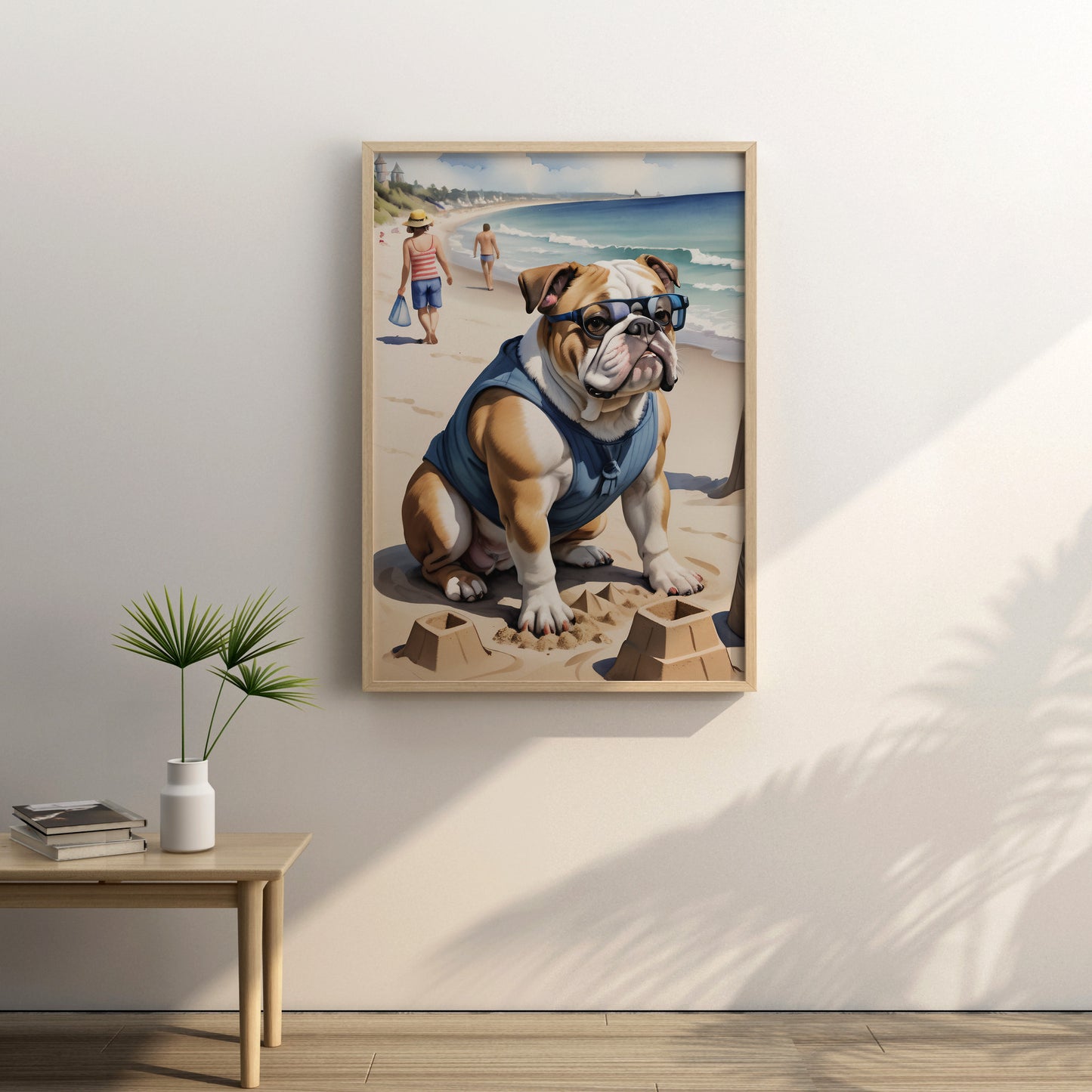 Bulldog Beach Day - Fantasy Dog Watercolor Print