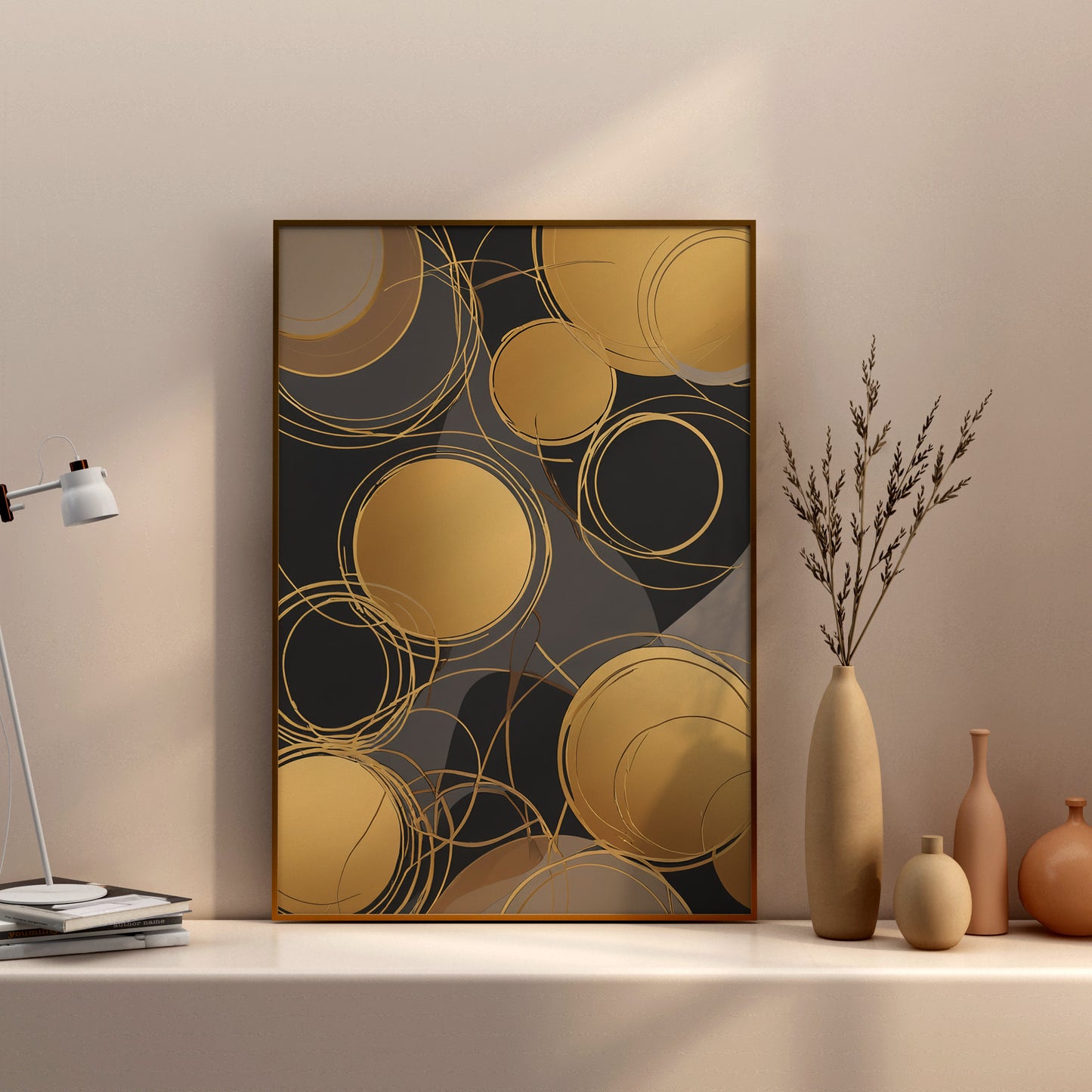 Golden Orb Symphony - Abstrakt Swirl Print