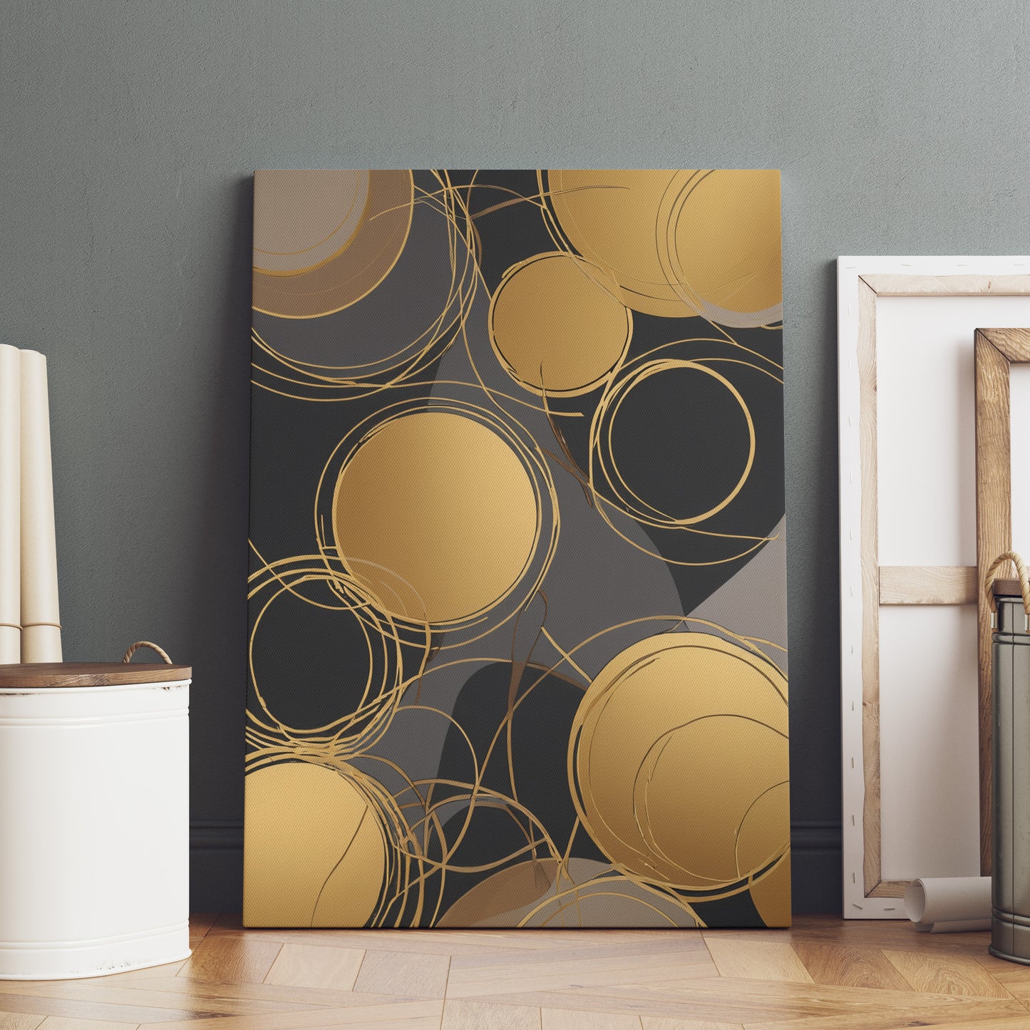 Golden Orb Symphony - Abstrakt Swirl Print