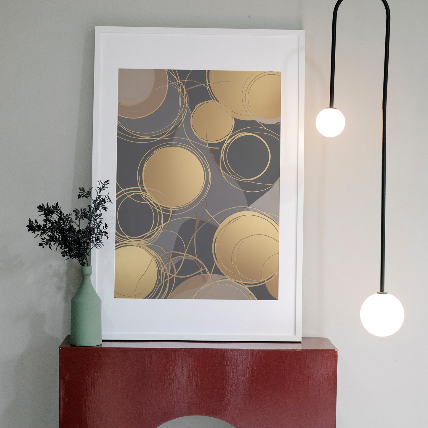 Golden Orb Symphony - Abstrakt Swirl Print