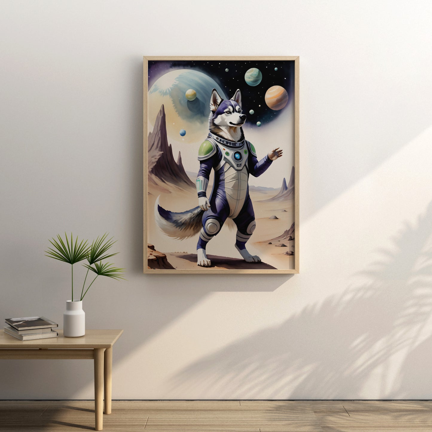 Cosmic Husky Explorer - Fantasy Dog Watercolor Print