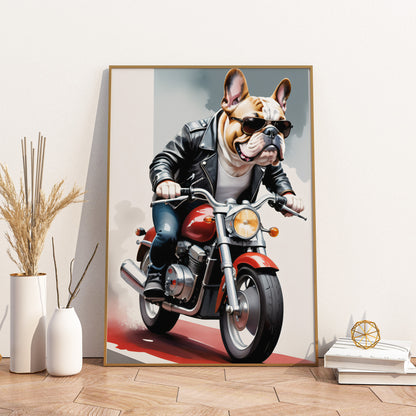 Bulldog Biker Style - Fantasy Dog Watercolor Print