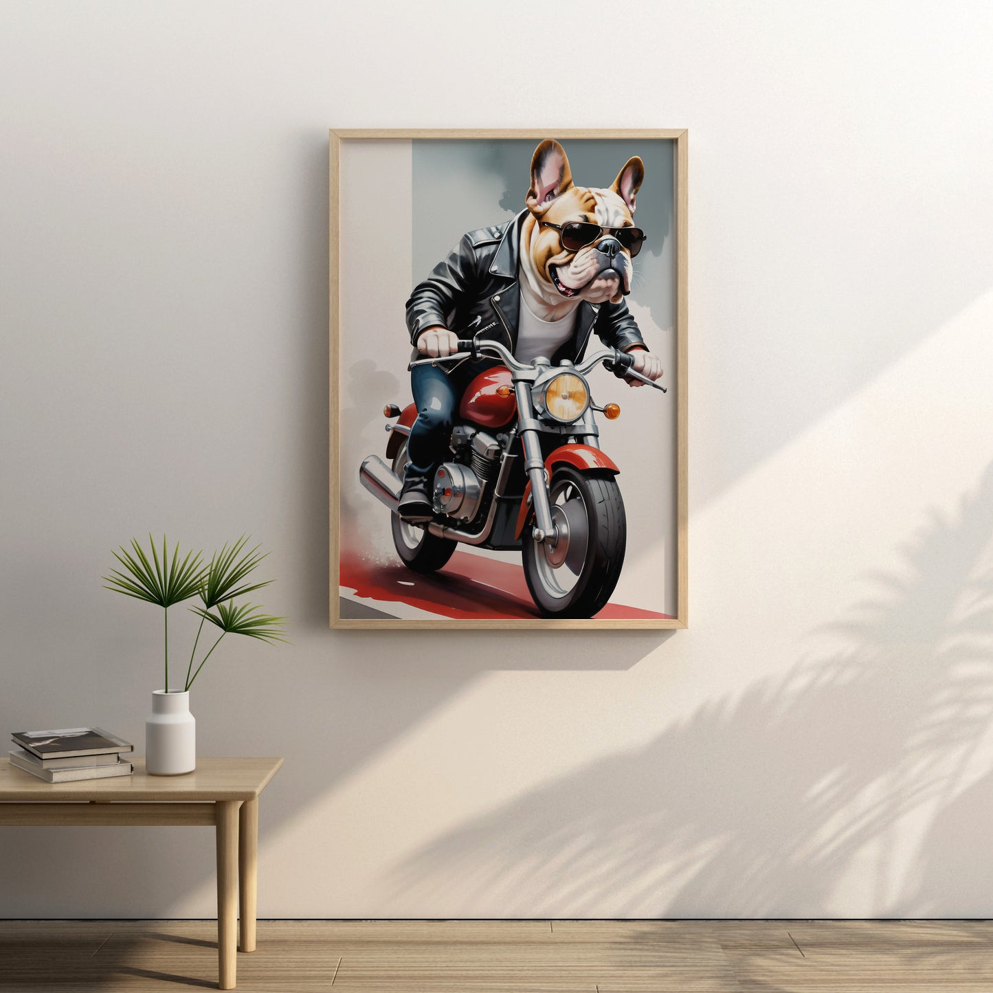 Bulldog Biker Style - Fantasy Dog Watercolor Print