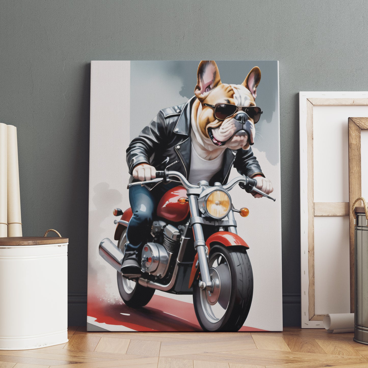 Bulldog Biker Style - Fantasy Dog Watercolor Print