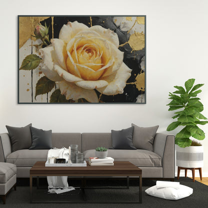 Golden Rose Elegance - Abstract Floral Art