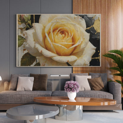 Golden Rose Elegance - Abstract Floral Art