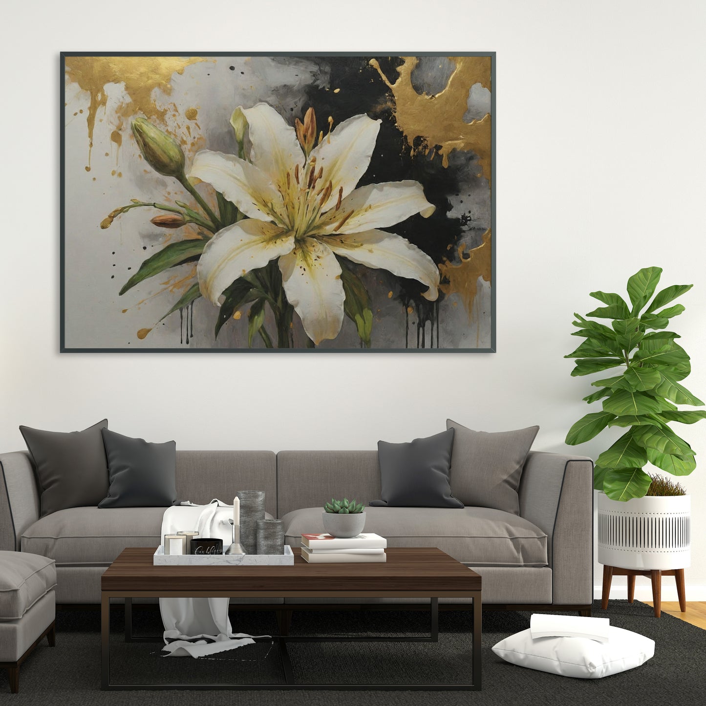 Gilded Elegance Blossom - Abstract Floral Art