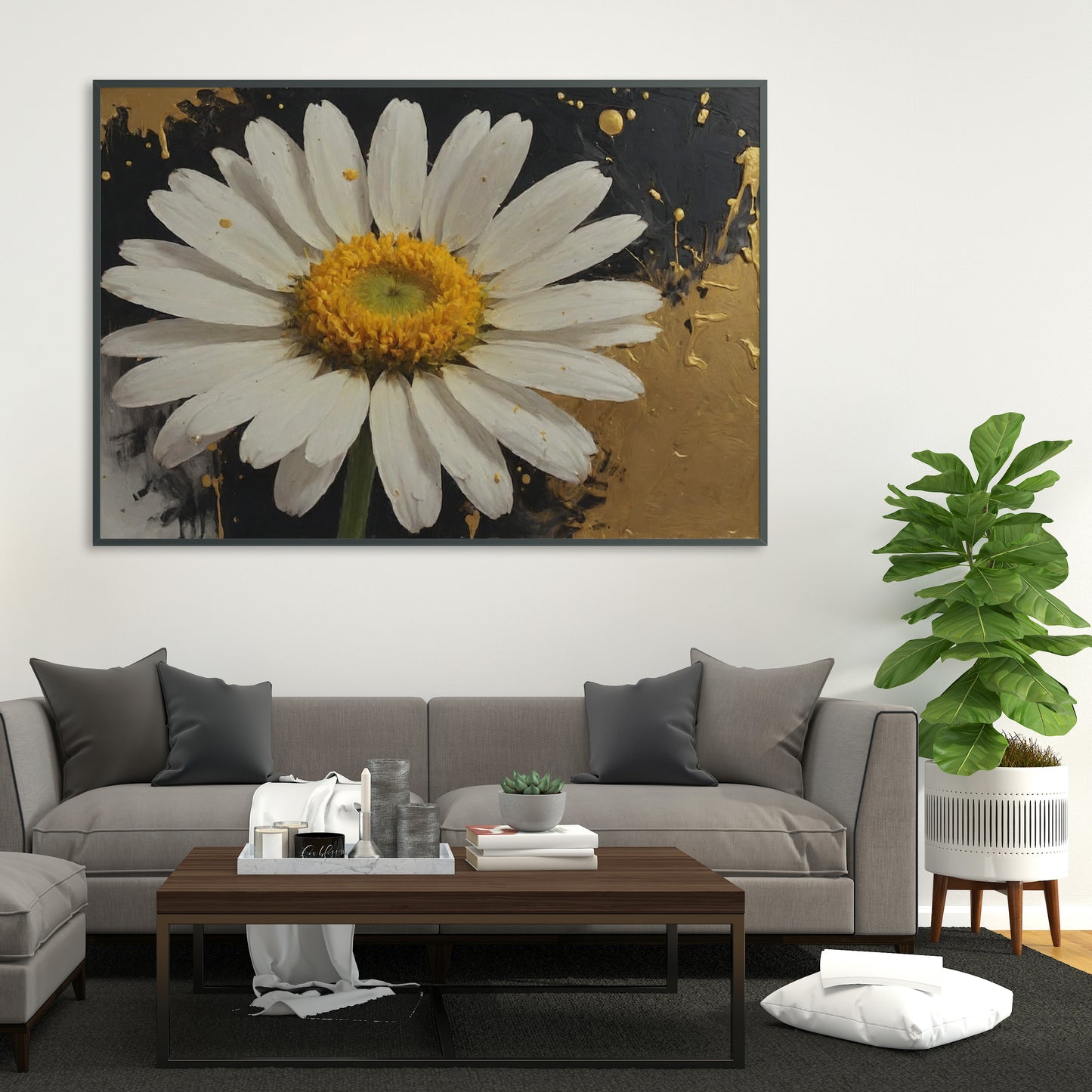 Gilded Bloom Elegance - Abstract Floral Art