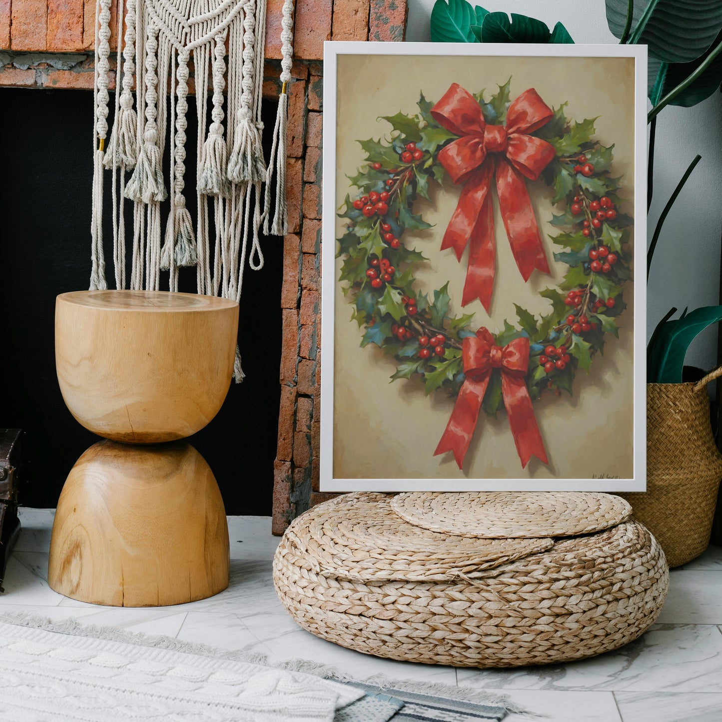 Scarlet Evergreen Elegance - Christmas Themed Art Print