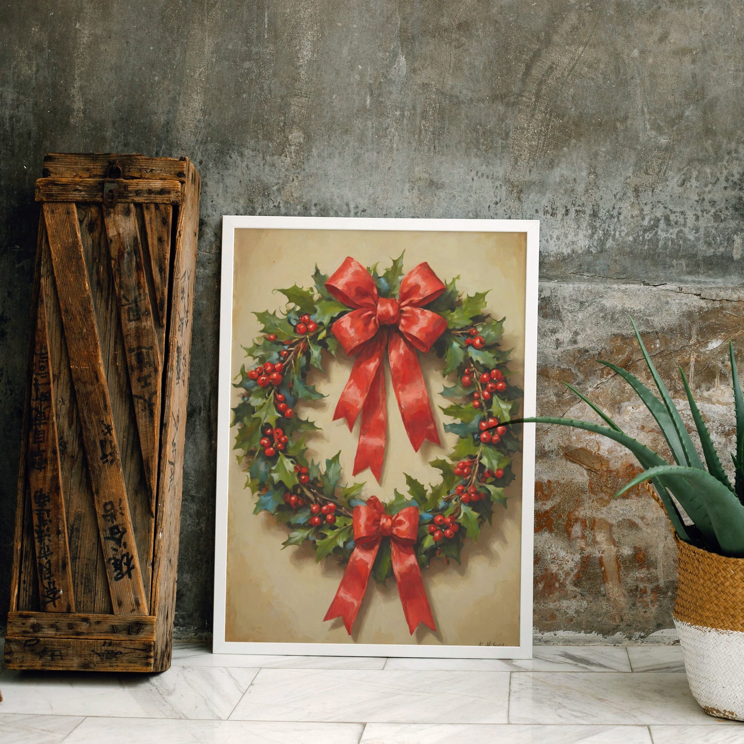 Scarlet Evergreen Elegance - Christmas Themed Art Print