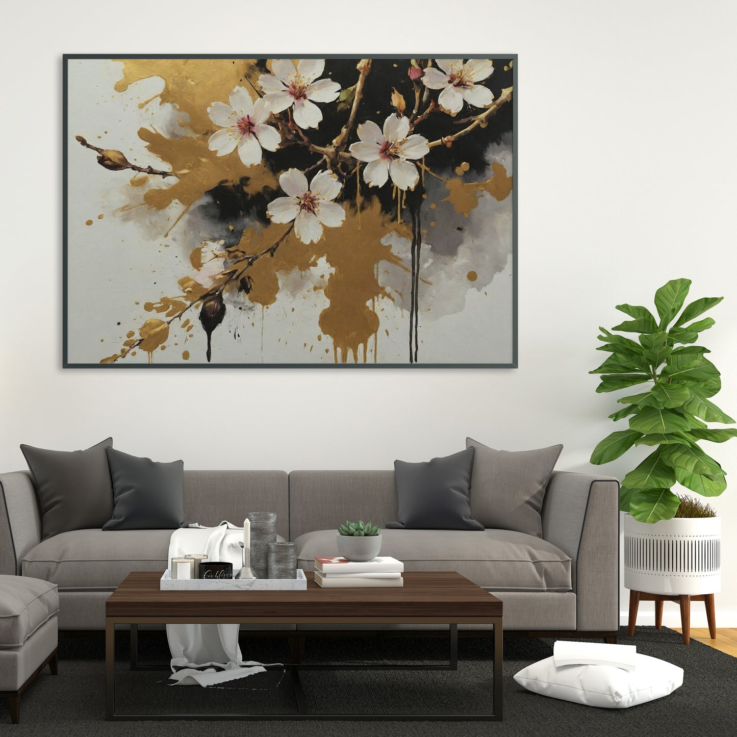 Golden Blossom Symphony - Abstract Floral Art