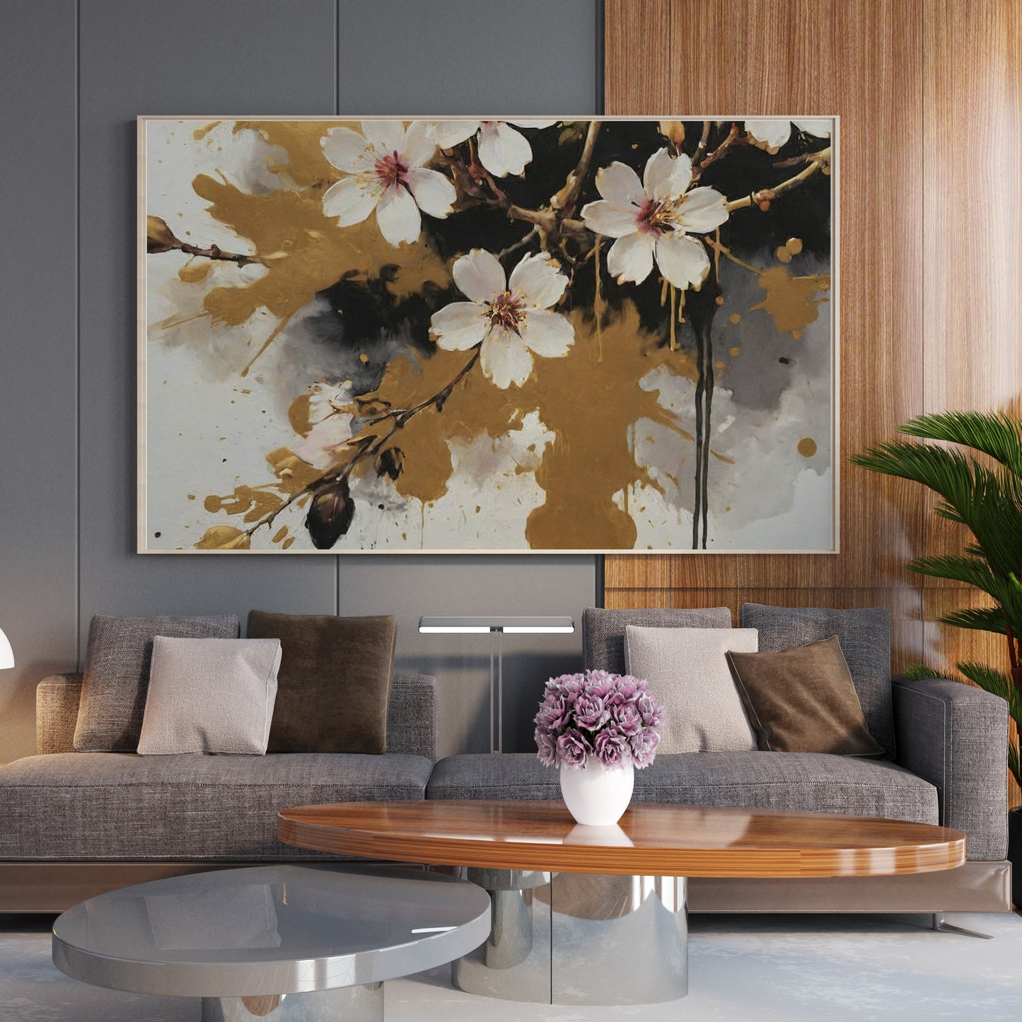 Golden Blossom Symphony - Abstract Floral Art