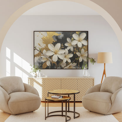 Golden Blossom Elegance - Abstract Floral Art